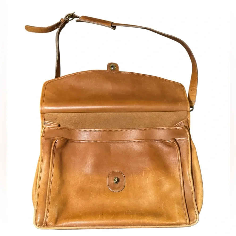 Vintage Coach Beekman Briefcase Tan Leather Laptop Shoulder Bag Crossbody - Picture 3 of 13